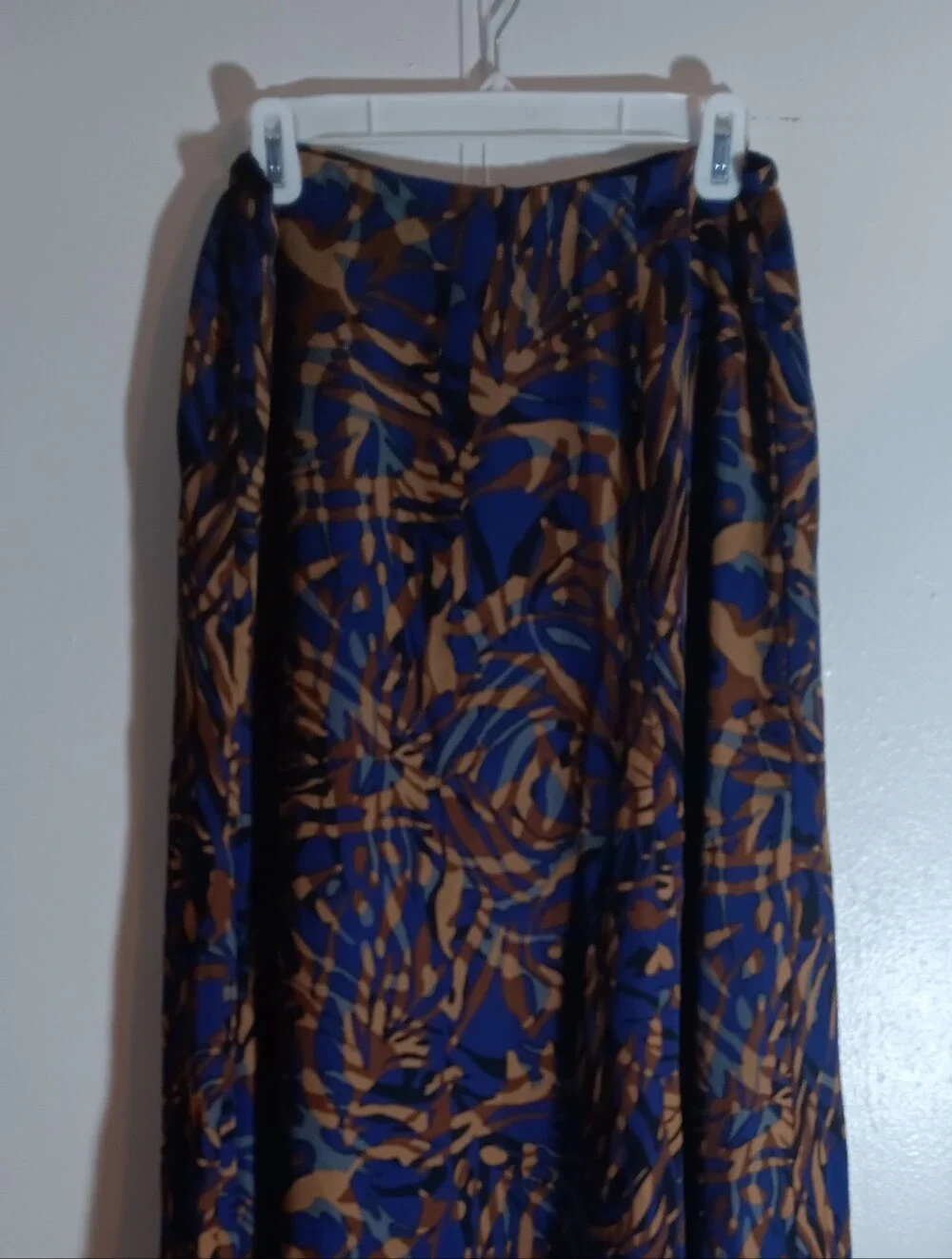 Women's Blue and Brown Printed Midi Skirt